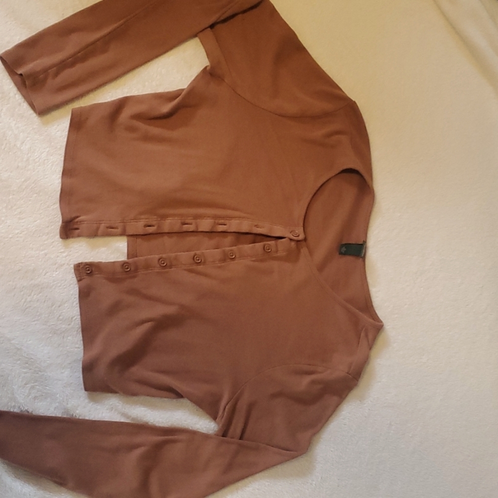 Warm Brown Long Sleeve Sweater Button Up